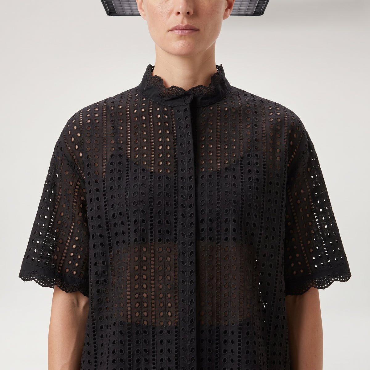 Black Eyelet Ruffle Collar Blouse