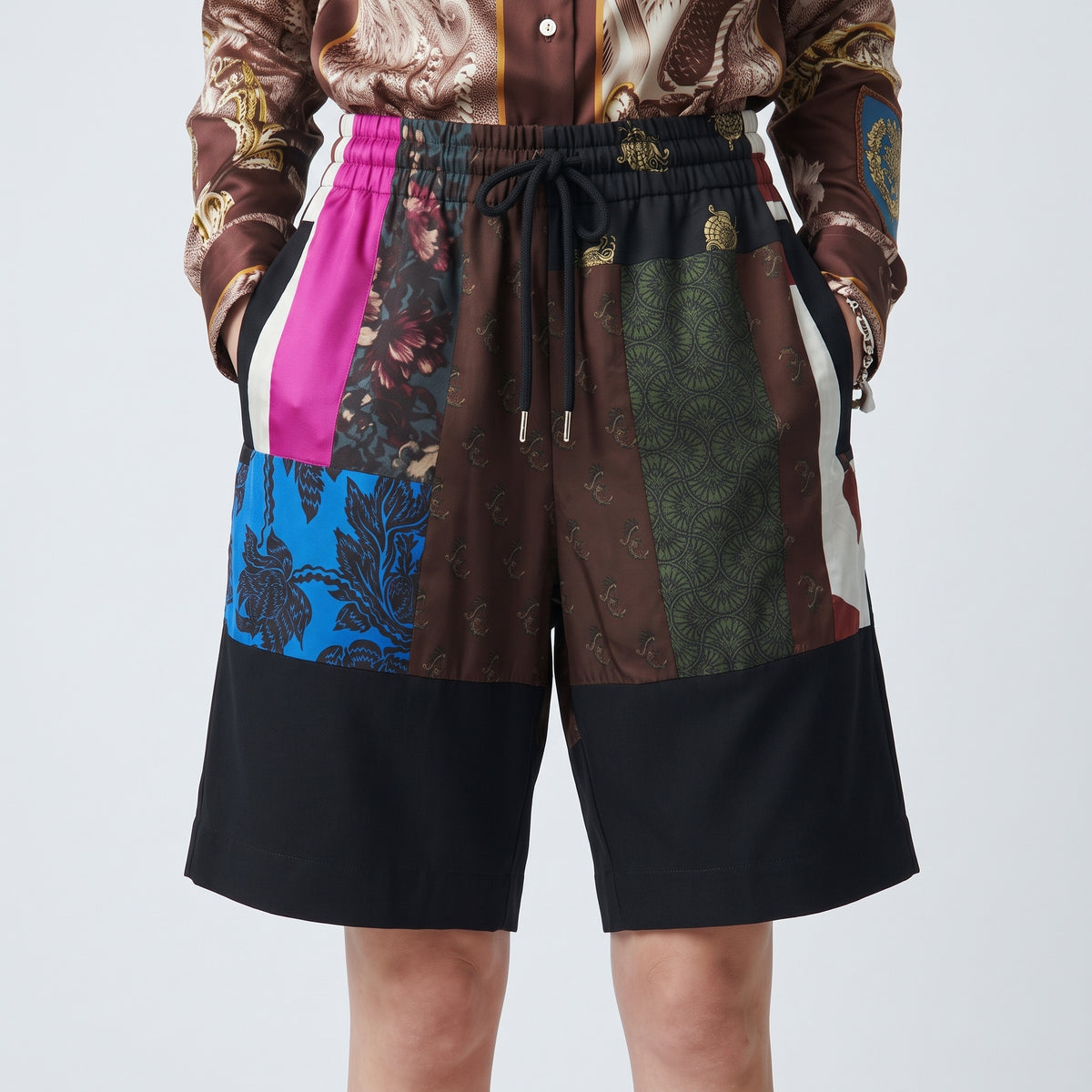 Patchwork Cotton Jogger Shorts