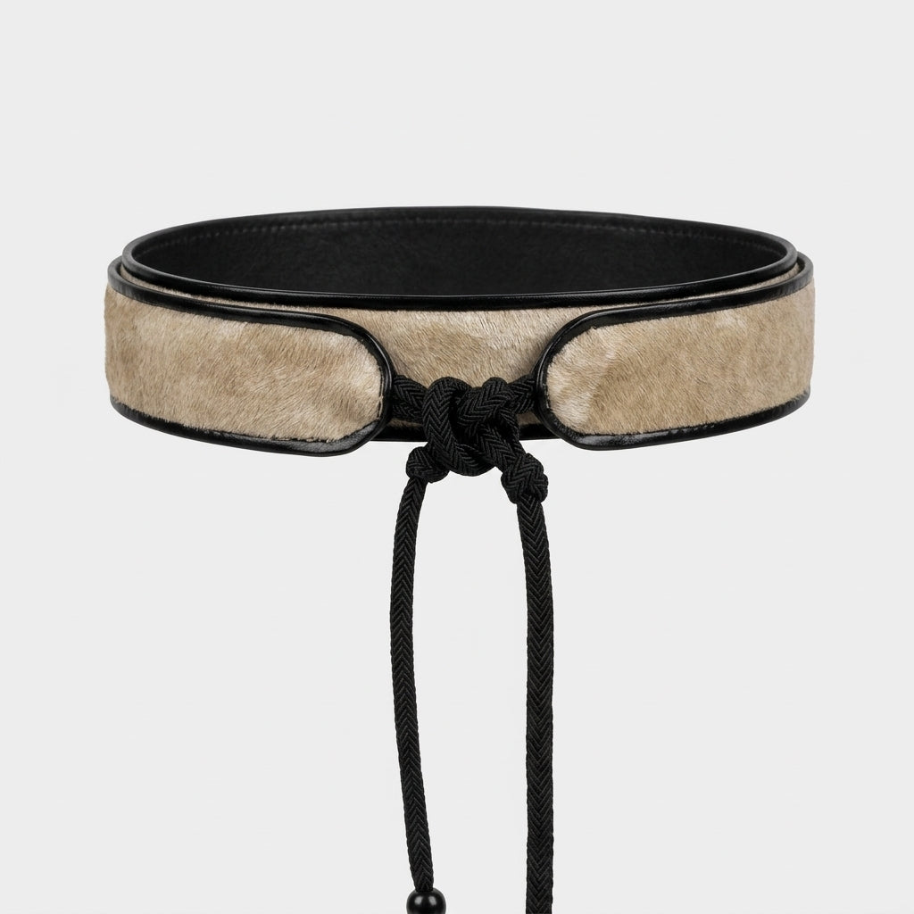 Structured Calf Hair Tie Belt