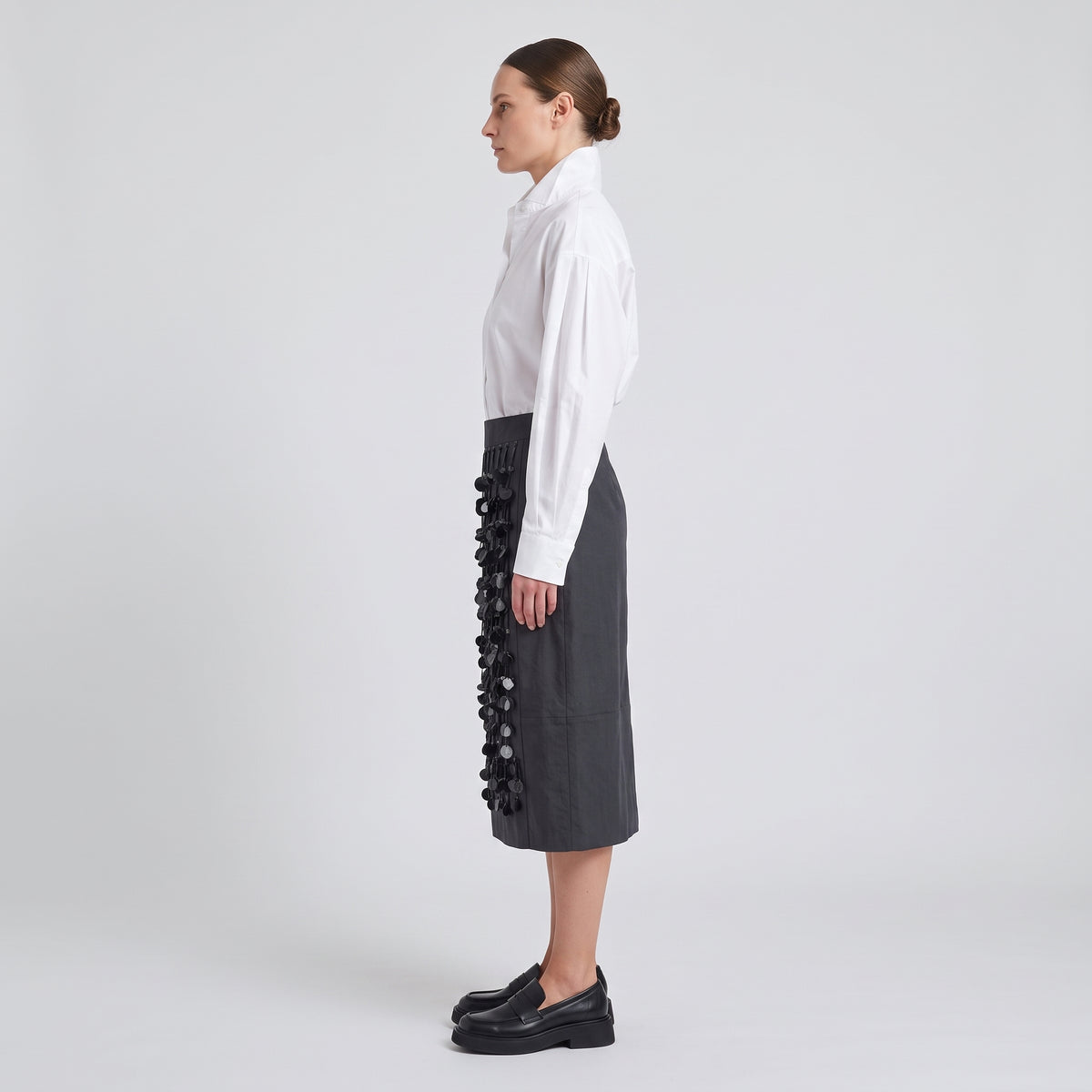 PLAN C Embellished Charcoal Midi Skirt - view 3