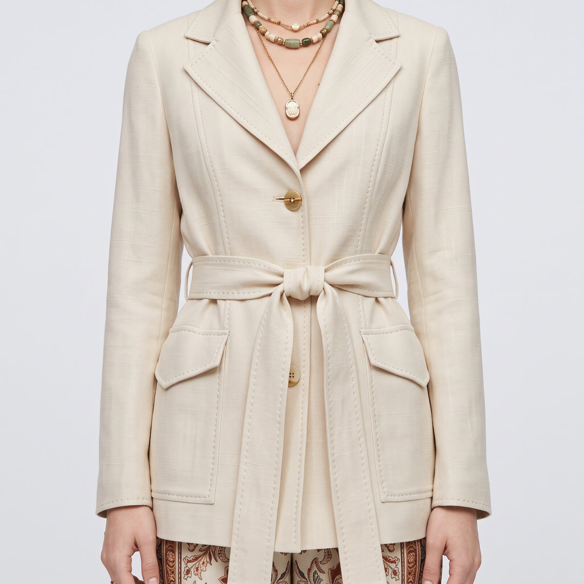 Belted Light Cream Tailored Jacket