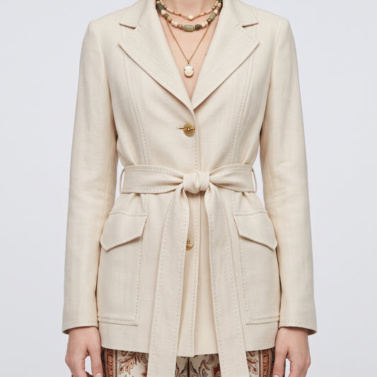 Belted Light Cream Tailored Jacket