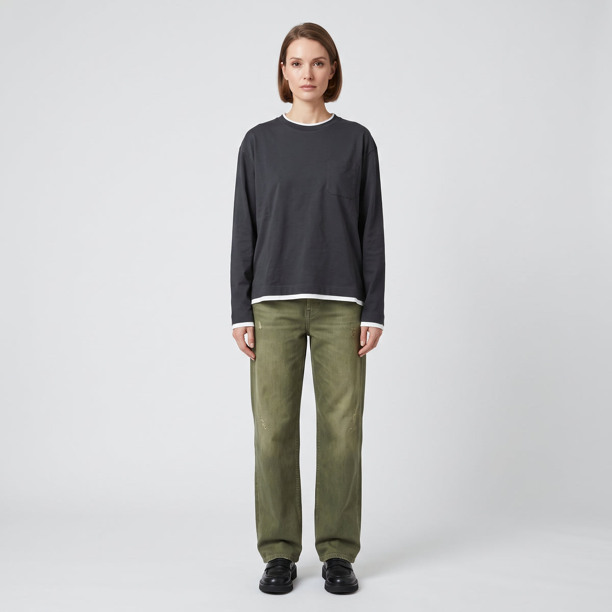 PLAN C Layered Long Sleeve Pocket Top - view 2
