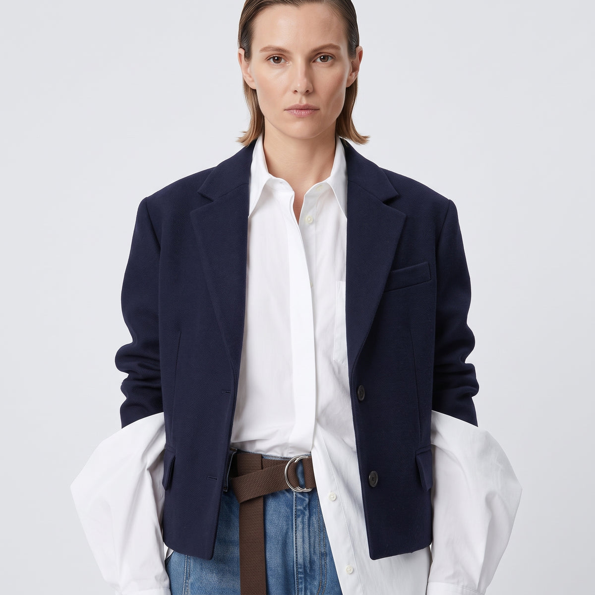 Paneled Wide Leg Denim Jeans