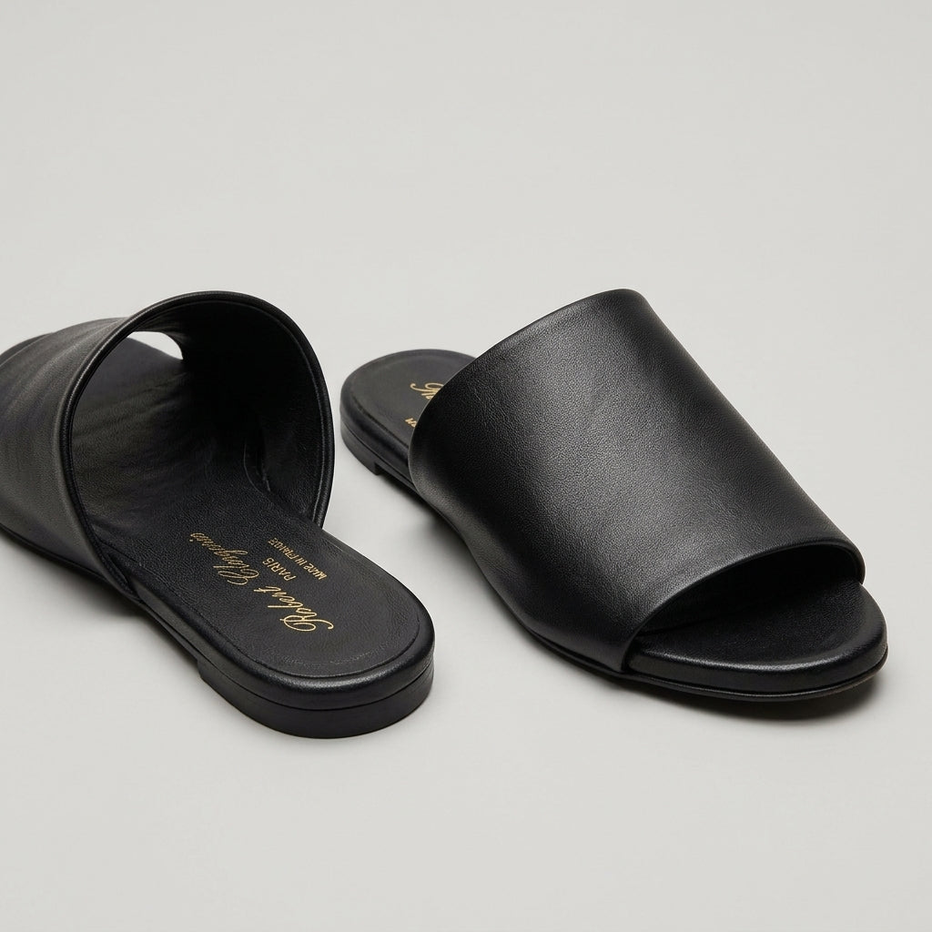 Minimalist Black Leather Slides