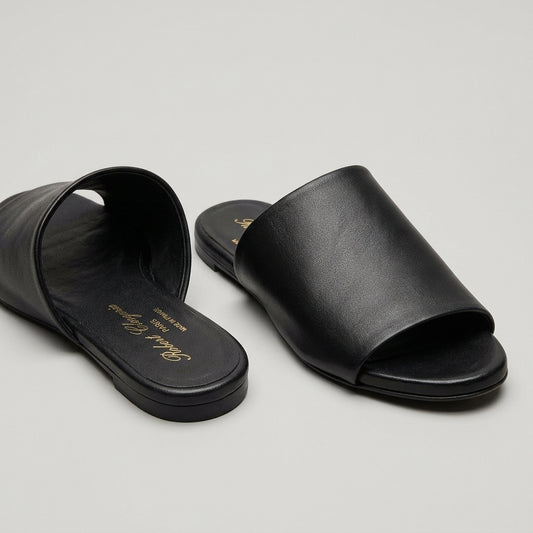 Minimalist Black Leather Slides