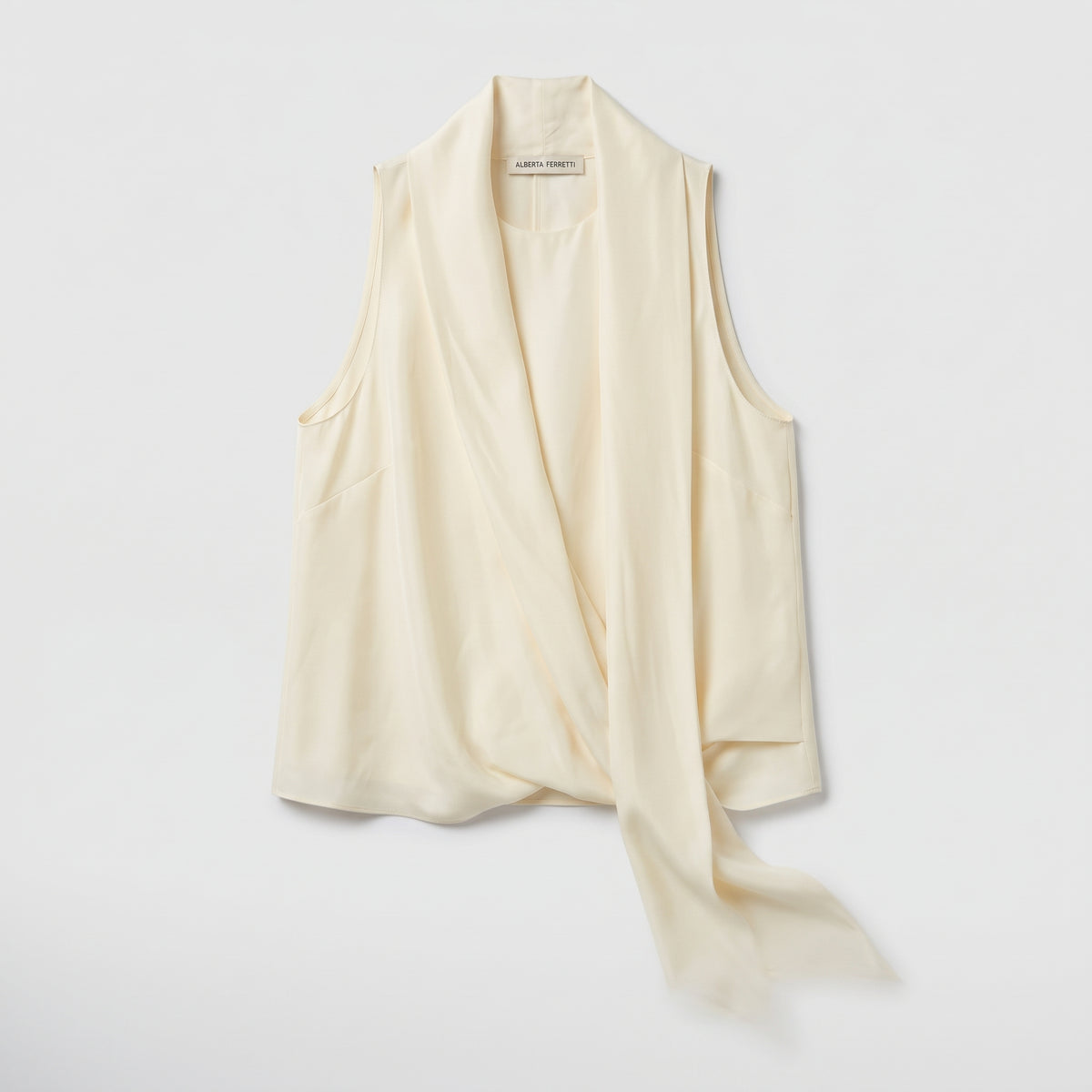 Ivory Draped Sleeveless Blouse