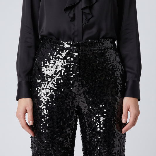 ALBERTA FERRETTI Black Sequin Straight-Leg Trousers - view 2