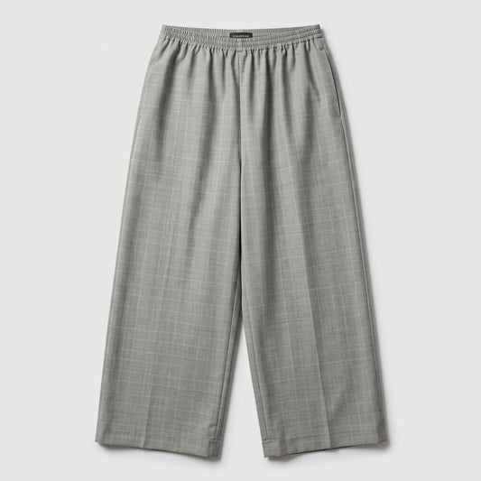 Grey Check Wide Leg Trousers