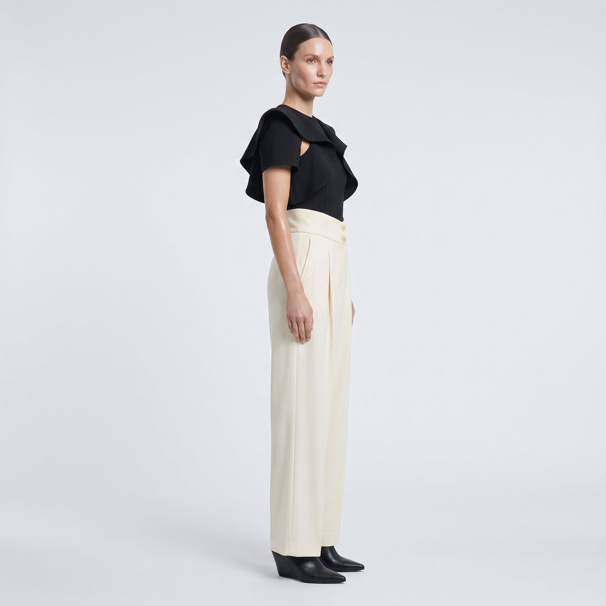 High-Waisted Pleated Tailored Trousers