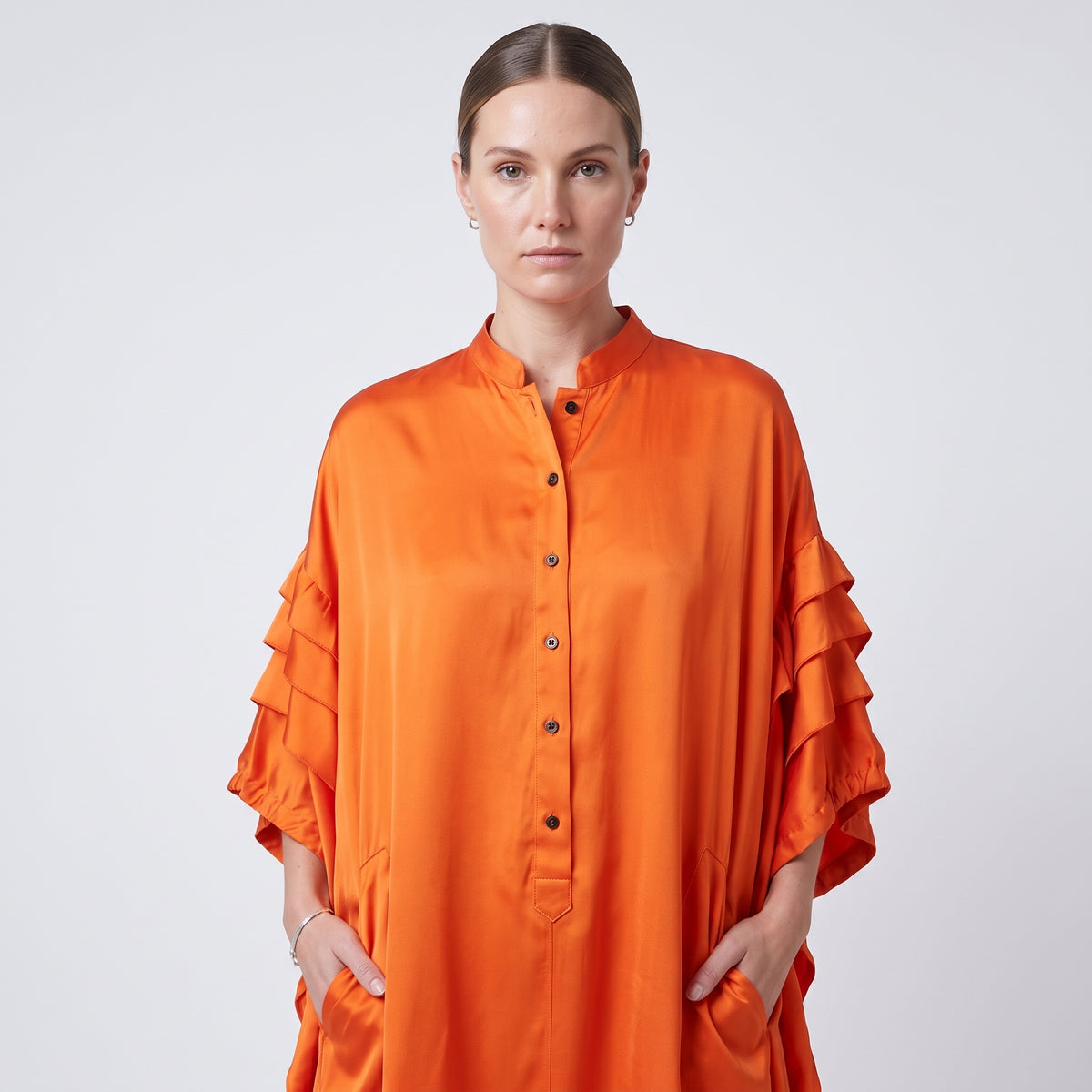 MIIN Orange Ruffled Satin Tunic Dress - view 2