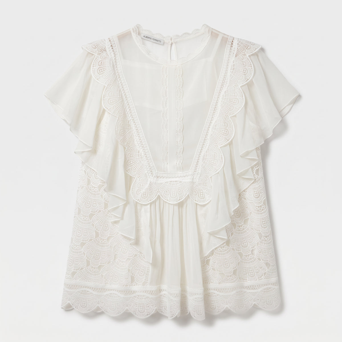 ALBERTA FERRETTI Ruffled Lace Chiffon Blouse