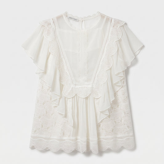 ALBERTA FERRETTI Ruffled Lace Chiffon Blouse