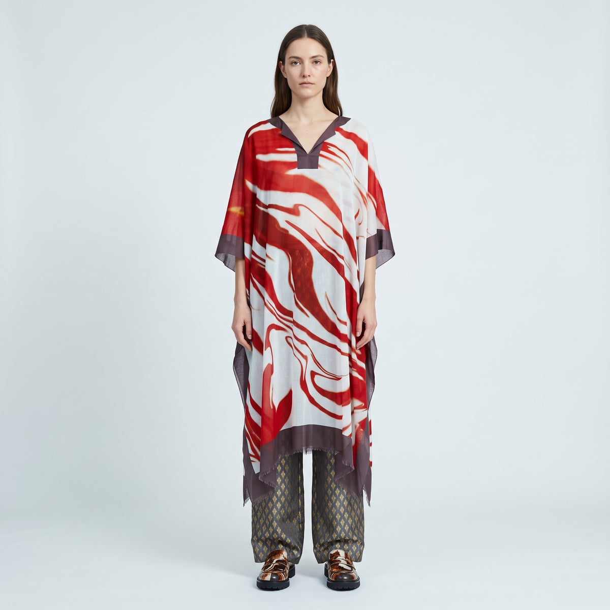 DRIES VAN NOTEN Red Swirl Print Kaftan Dress - view 3