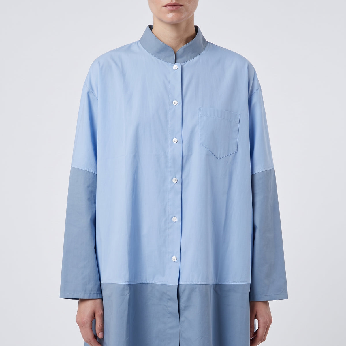 TSUNODA Two-Tone Blue Cotton Shirt - view 2