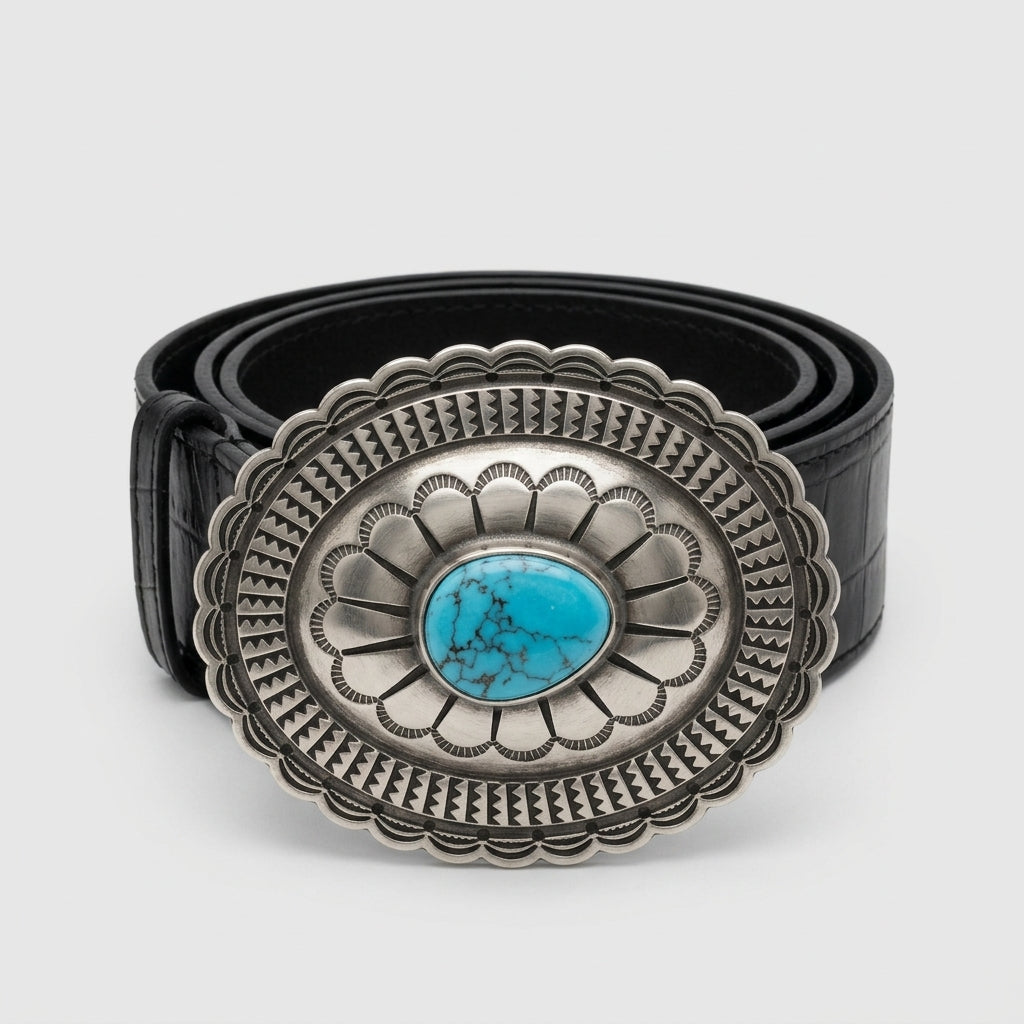 Turquoise Western Embossed Leather Belt