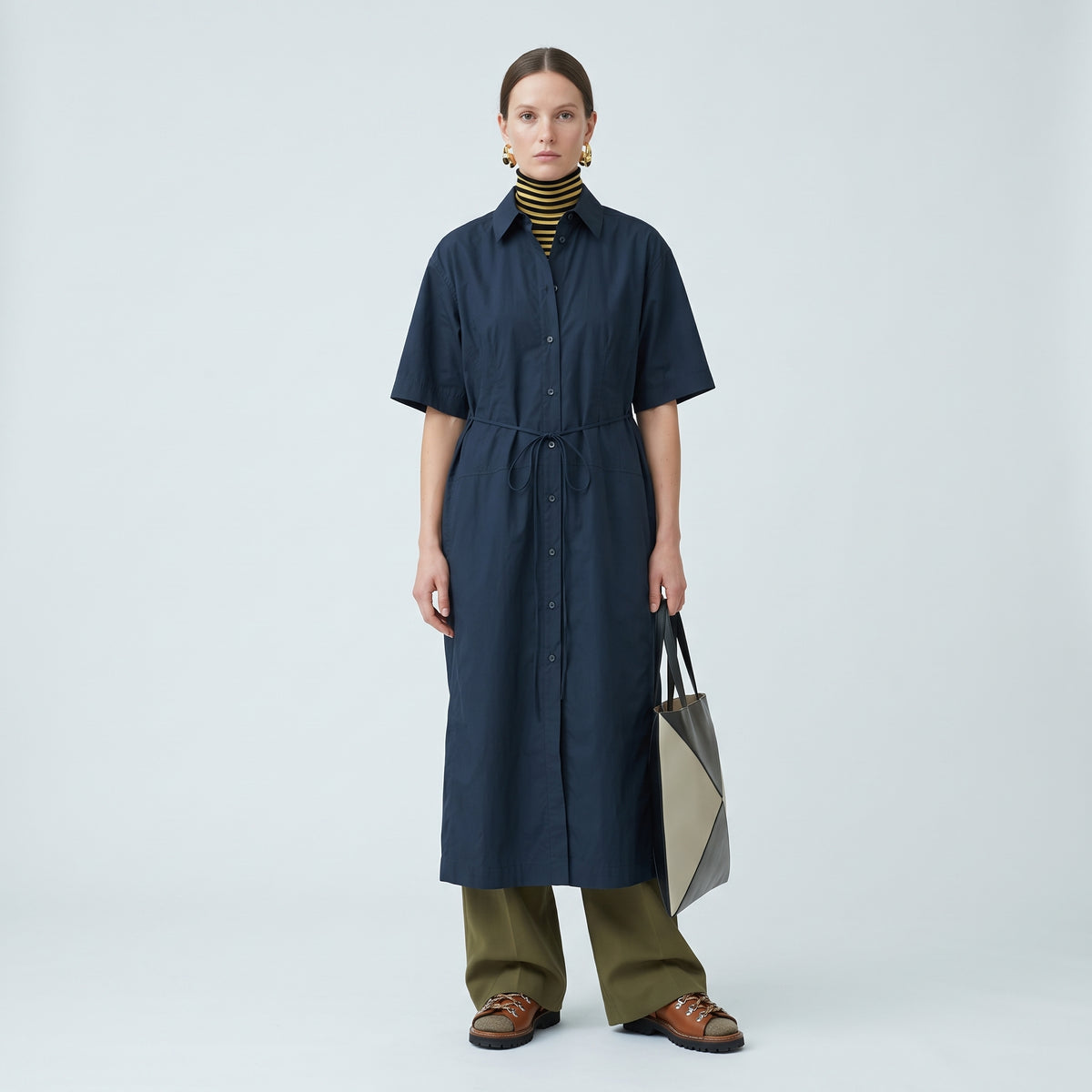 Belted Cotton Midi Shirt Dress