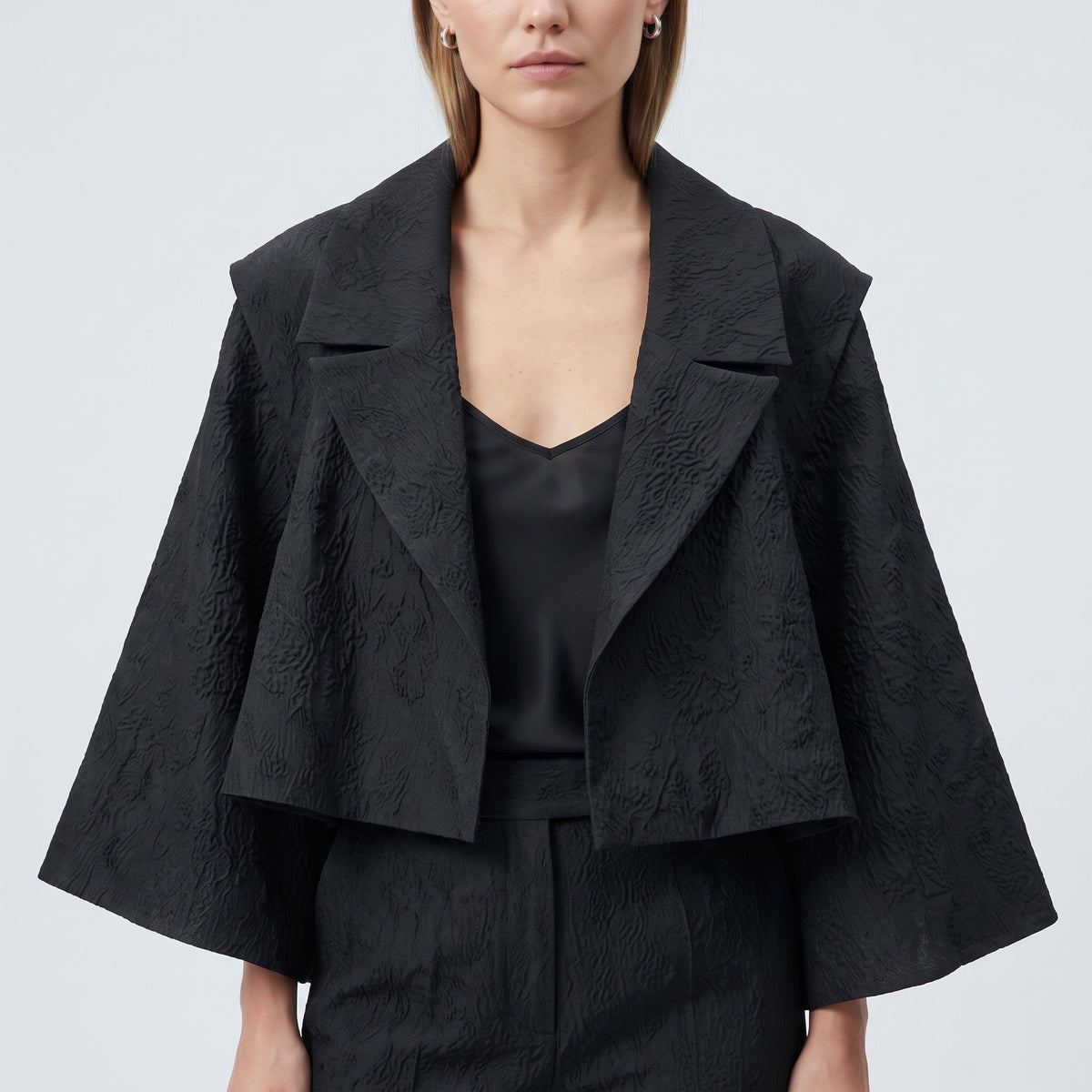 MIIN Cropped Textured Jacquard Jacket - view 2