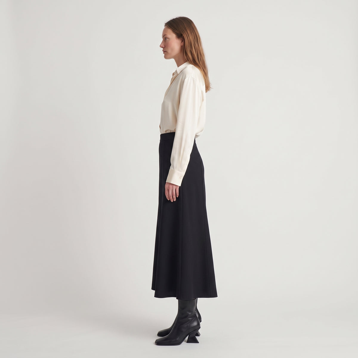 Elegant Black Paneled Midi Skirt