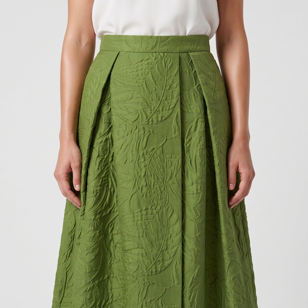 Textured Leaf Print Midi Skirt