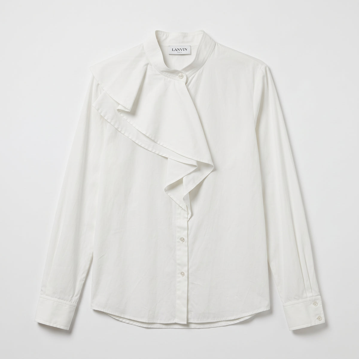 LANVIN Asymmetric Ruffle White Cotton Shirt
