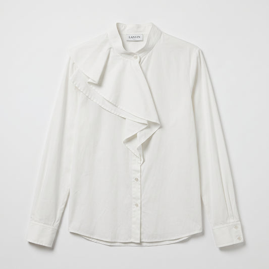 LANVIN Asymmetric Ruffle White Cotton Shirt