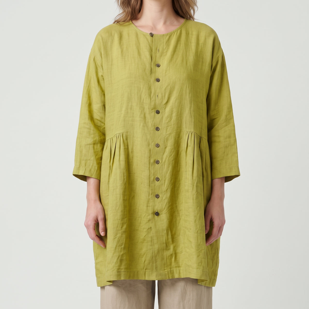 ESKANDAR Gold Green Linen Tunic Shirt - view 2
