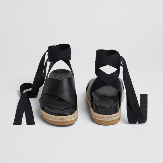 Black Leather Wrap Platform Sandals