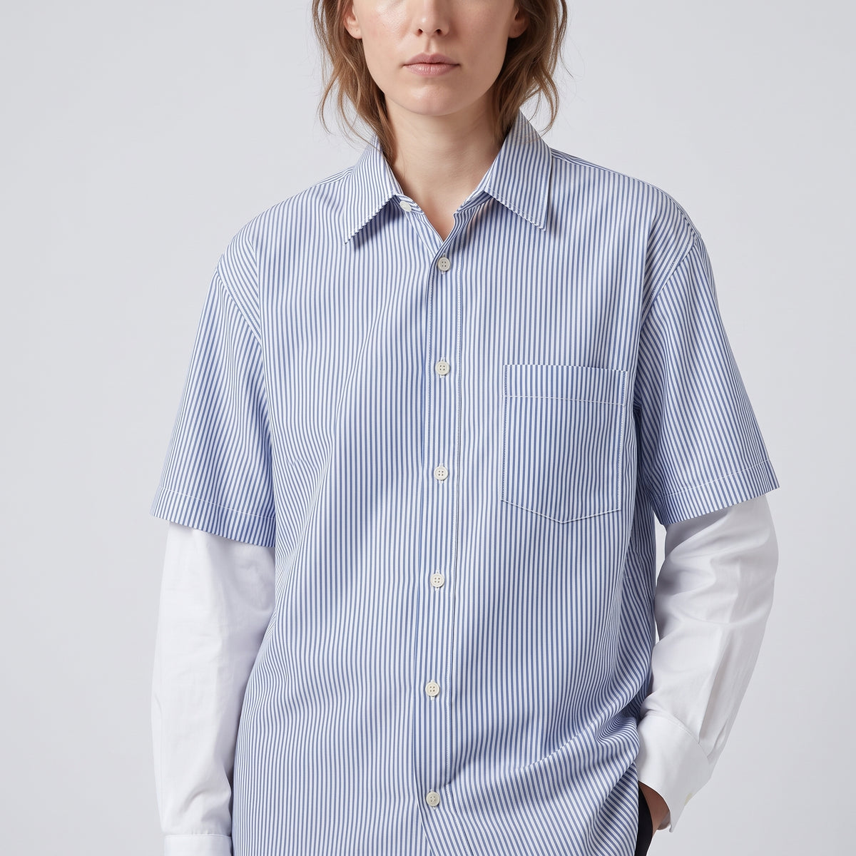 CDG SHIRT Layered Striped Button-Down Shirt - view 2