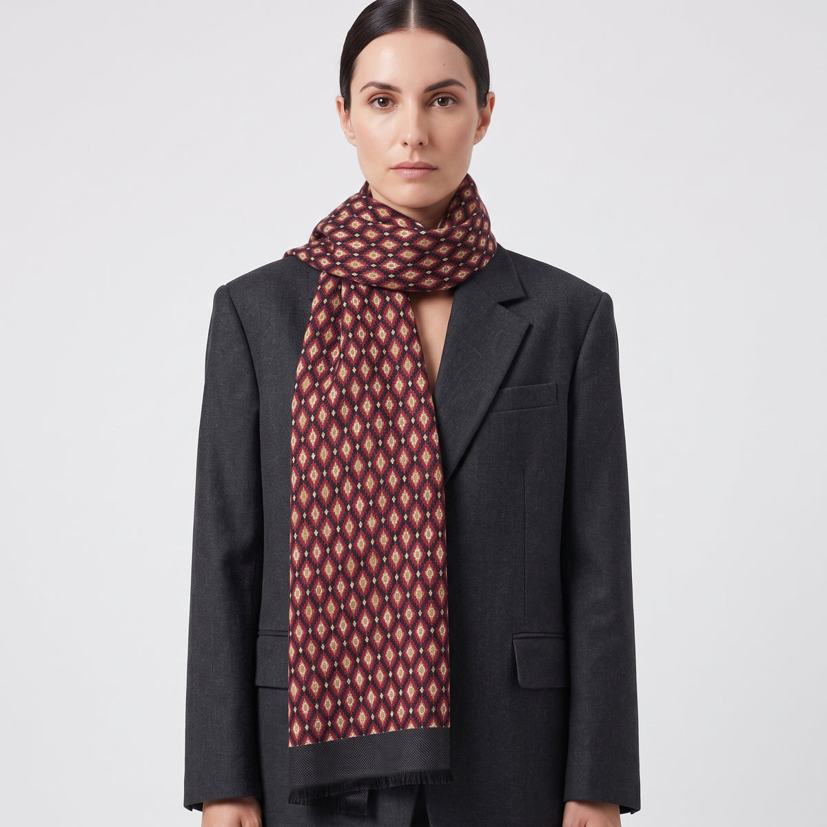 Diamond Pattern Fringed Silk Stole