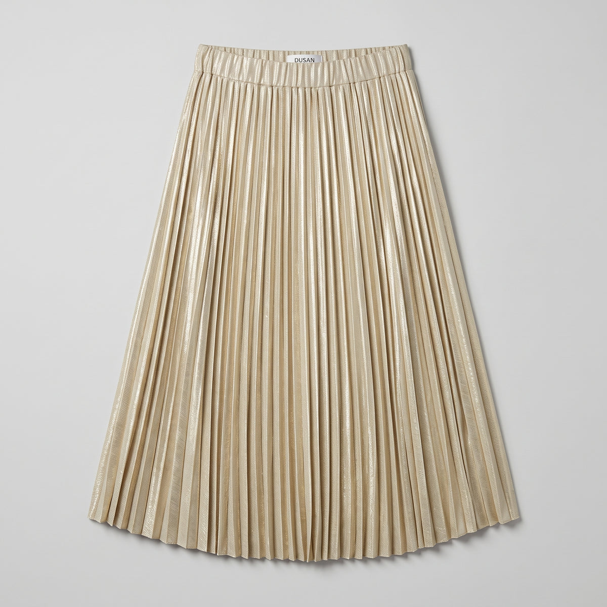 DUSAN Pleated Metallic Midi Skirt