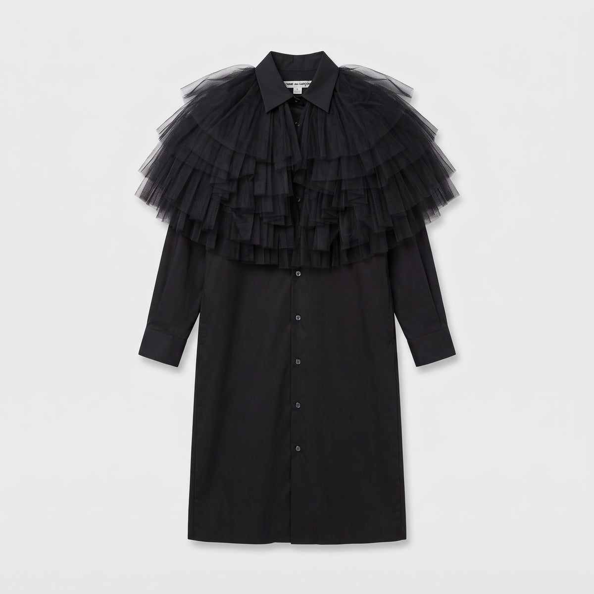 COMME DES GARCONS Ruffled Tulle Collar Shirt Dress