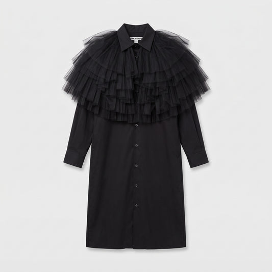COMME DES GARCONS Ruffled Tulle Collar Shirt Dress