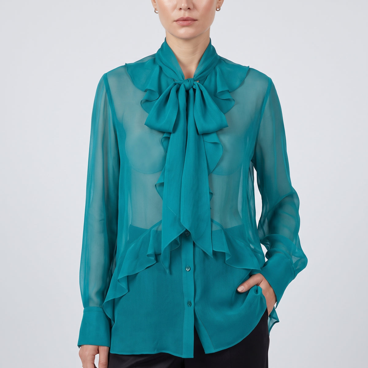 ALBERTA FERRETTI Sheer Ruffled Pussy-Bow Blouse - view 2