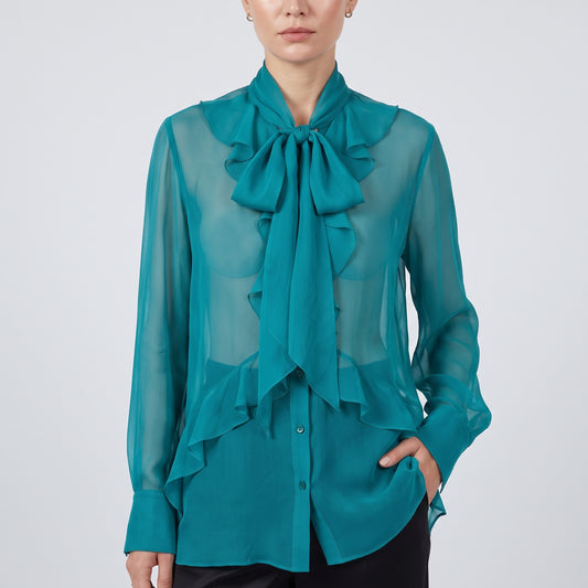 ALBERTA FERRETTI Sheer Ruffled Pussy-Bow Blouse - view 2
