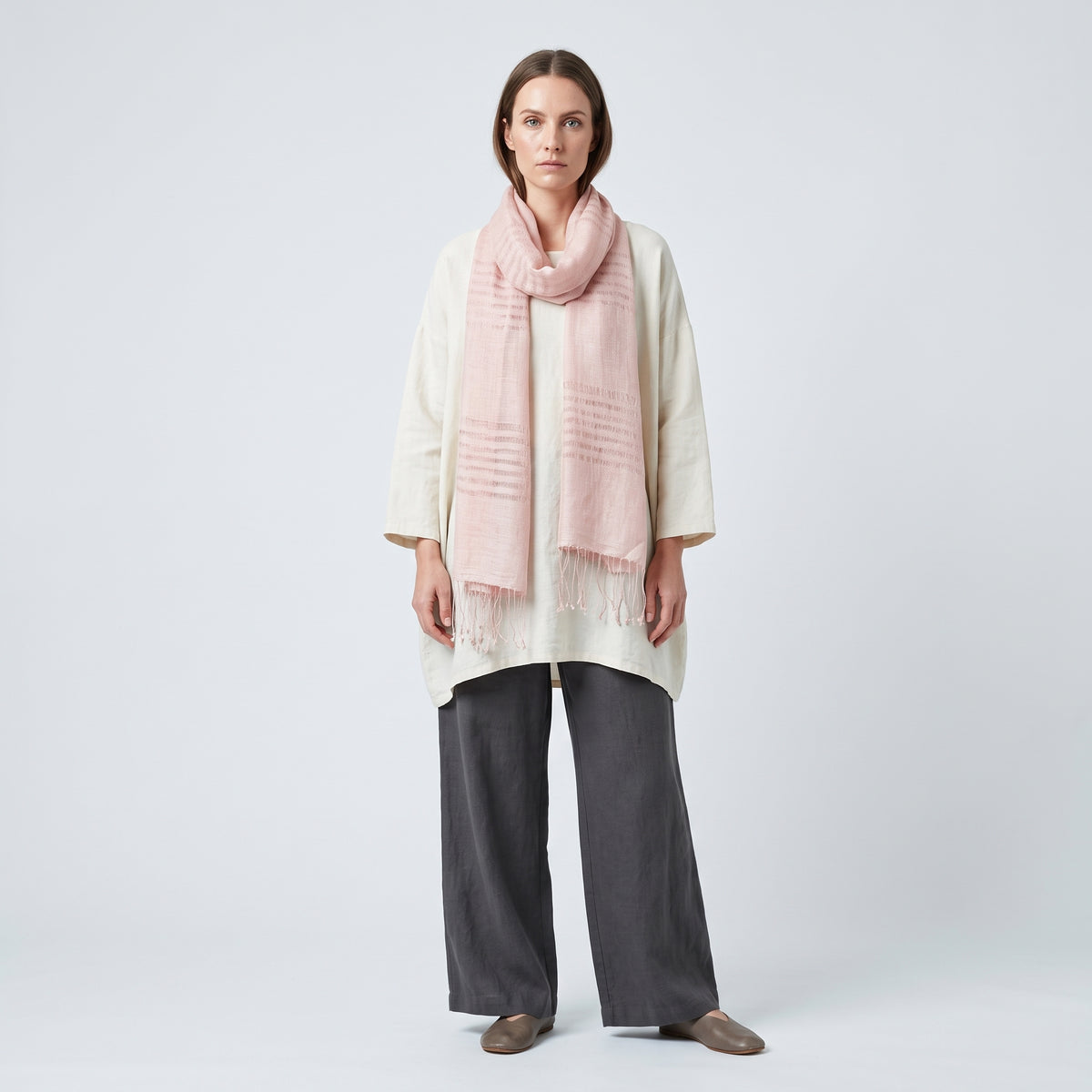 Lightweight Fringed Linen Scarf