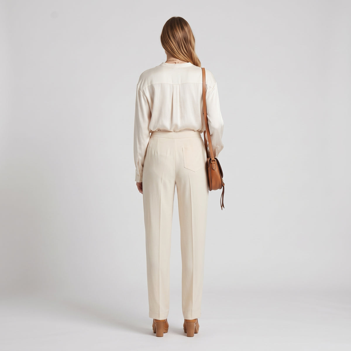 Beige Wide Leg Drawstring Trousers