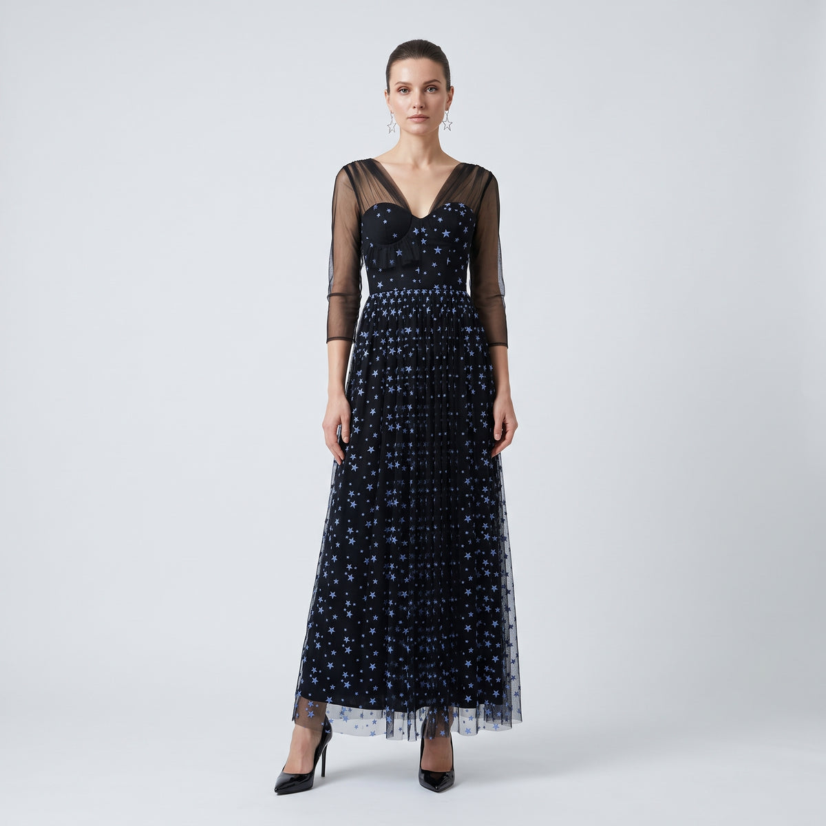 SOPHIA KAH Star Embroidered Tulle Midi Dress - view 3