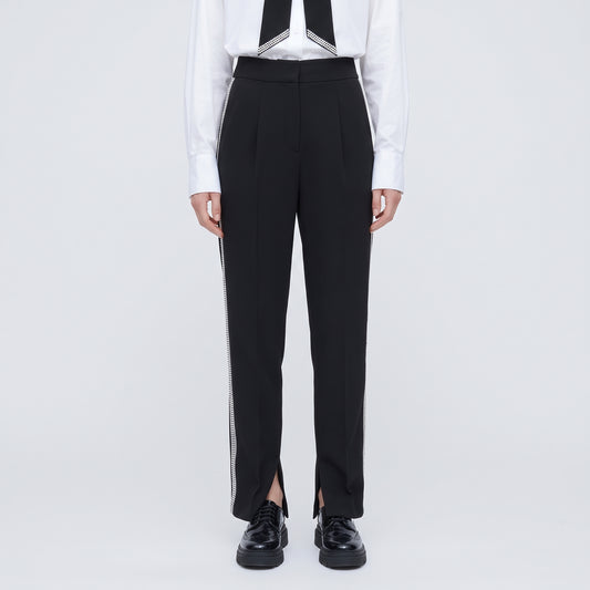 Embellished Crepe Split-Hem Trousers