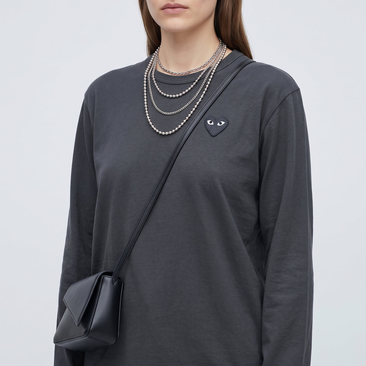 PLAY COMME DES GARCONS Grey Heart Long Sleeve Tee - view 3