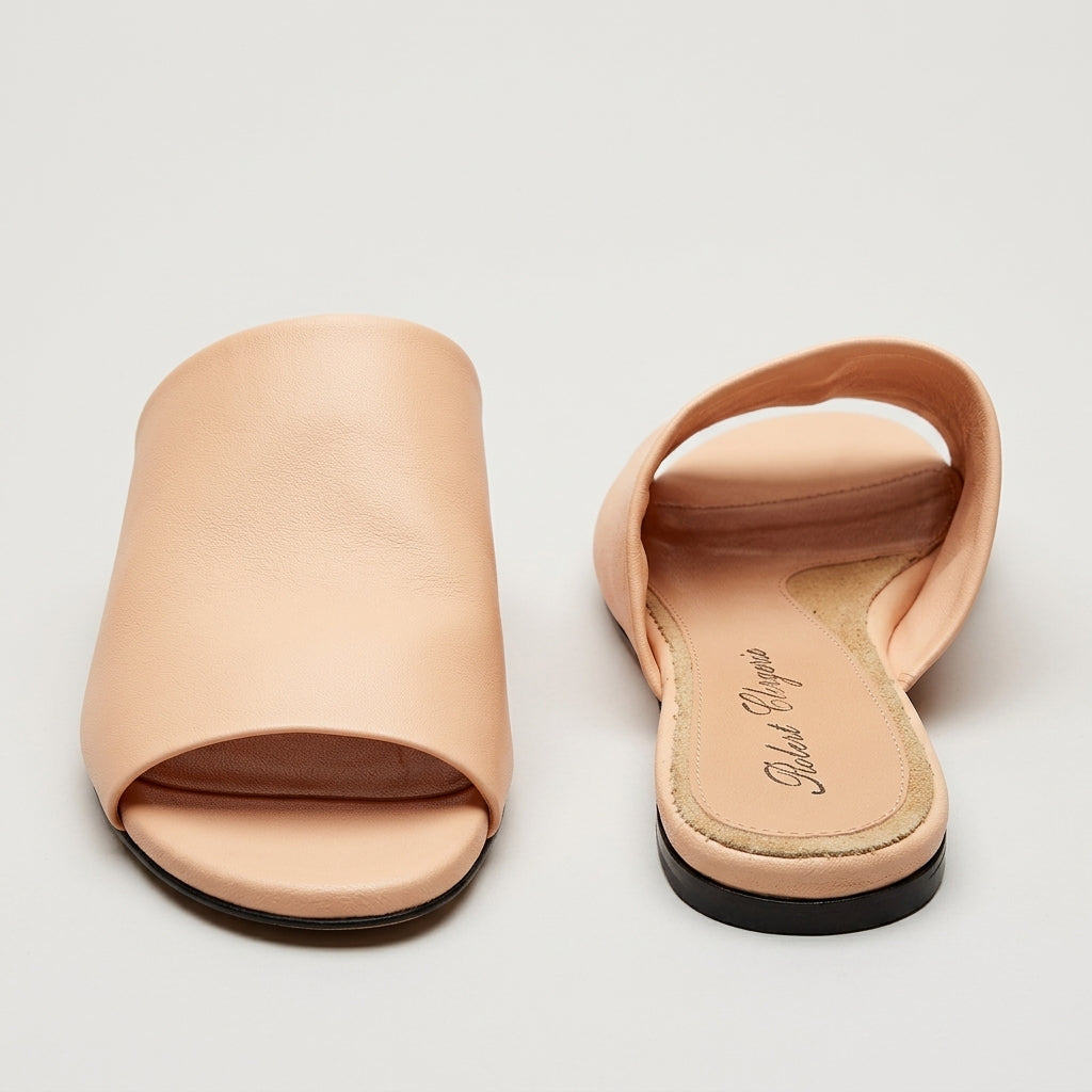 Light Pink Leather Slide Sandals