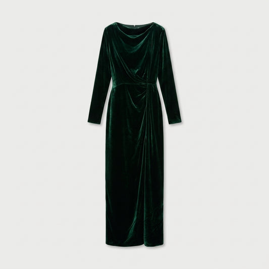 NATAN Draped Emerald Velvet Maxi Dress