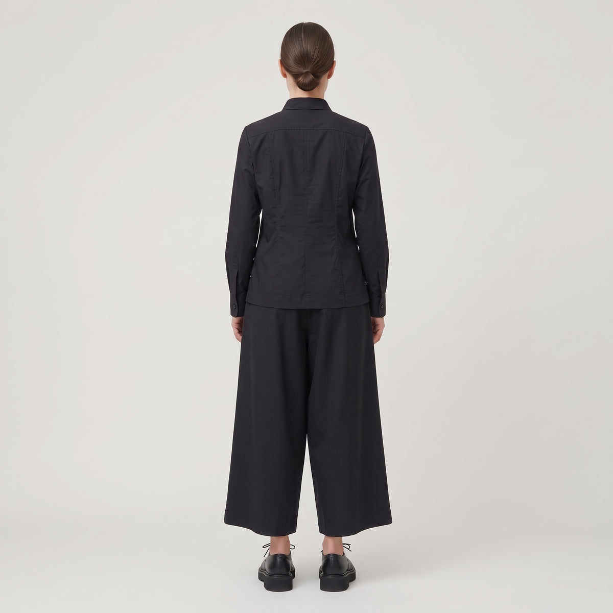 Wide-Leg Elasticated Black Trousers