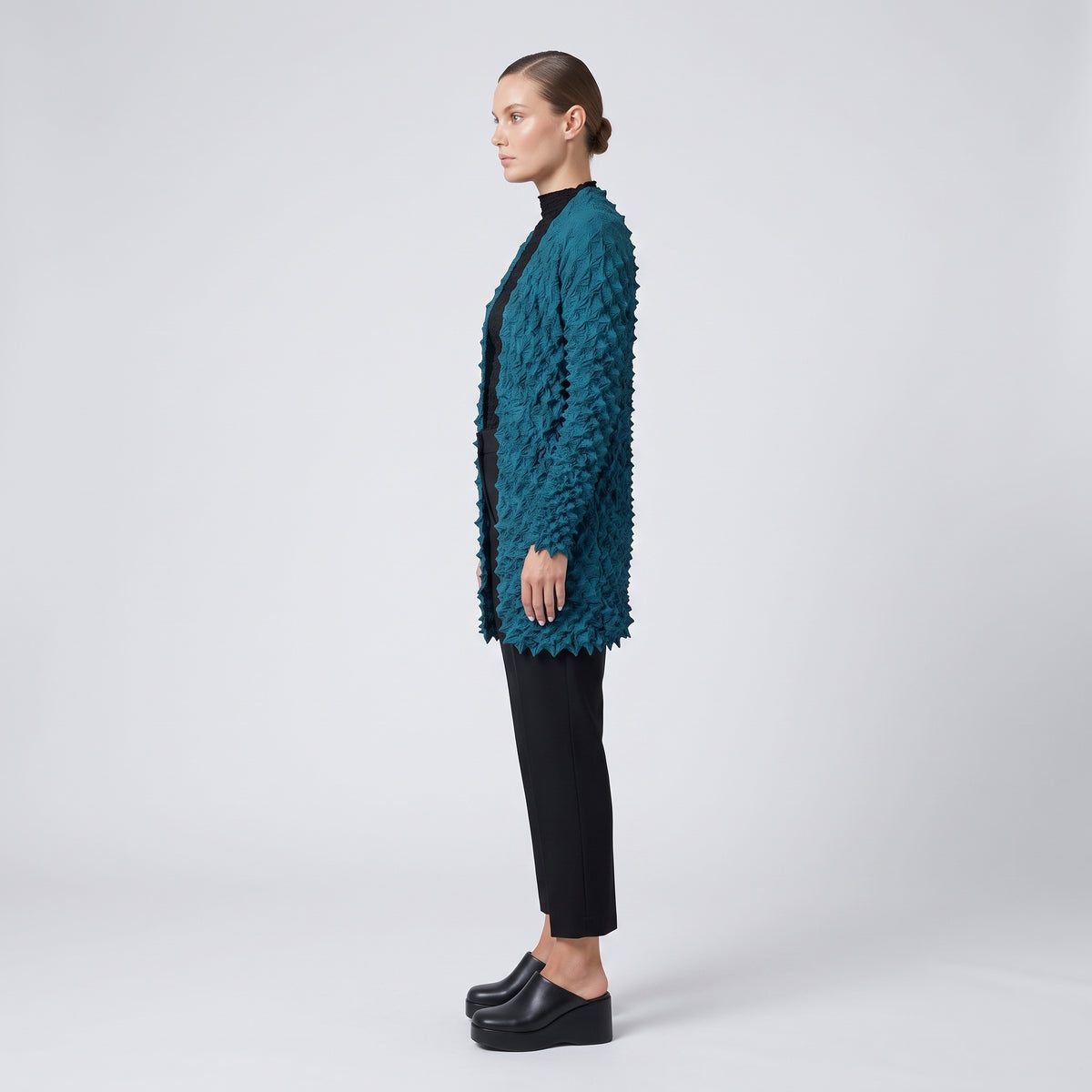 BUNZABURO Textured Shibori Turquoise Cardigan - view 4