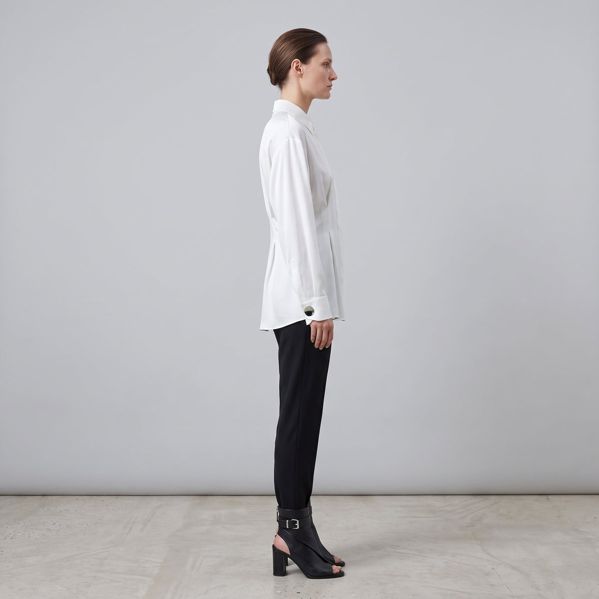 BY FANG Pleated Waist White Button Shirt - view 4