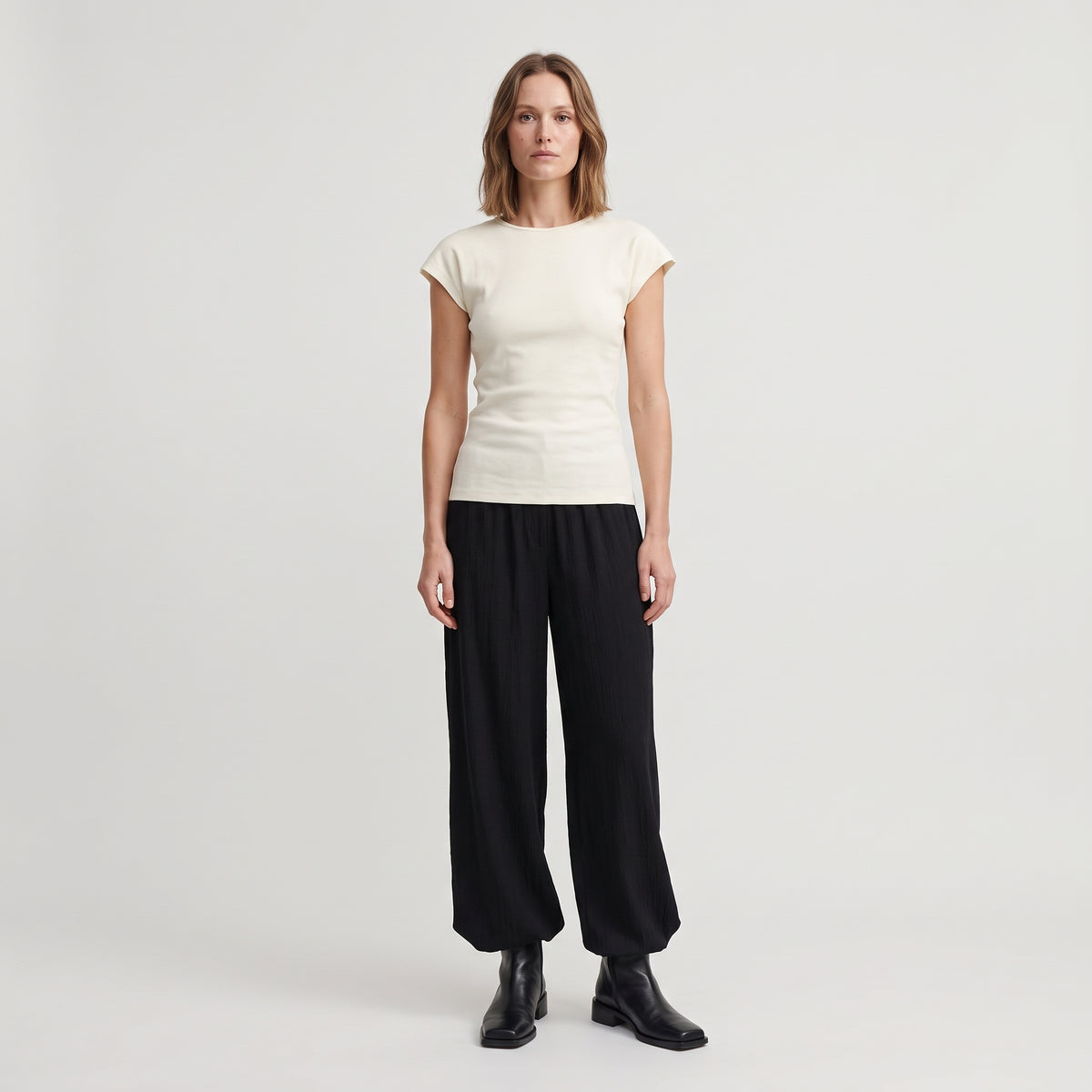Ribbed Off White Crewneck Bodysuit