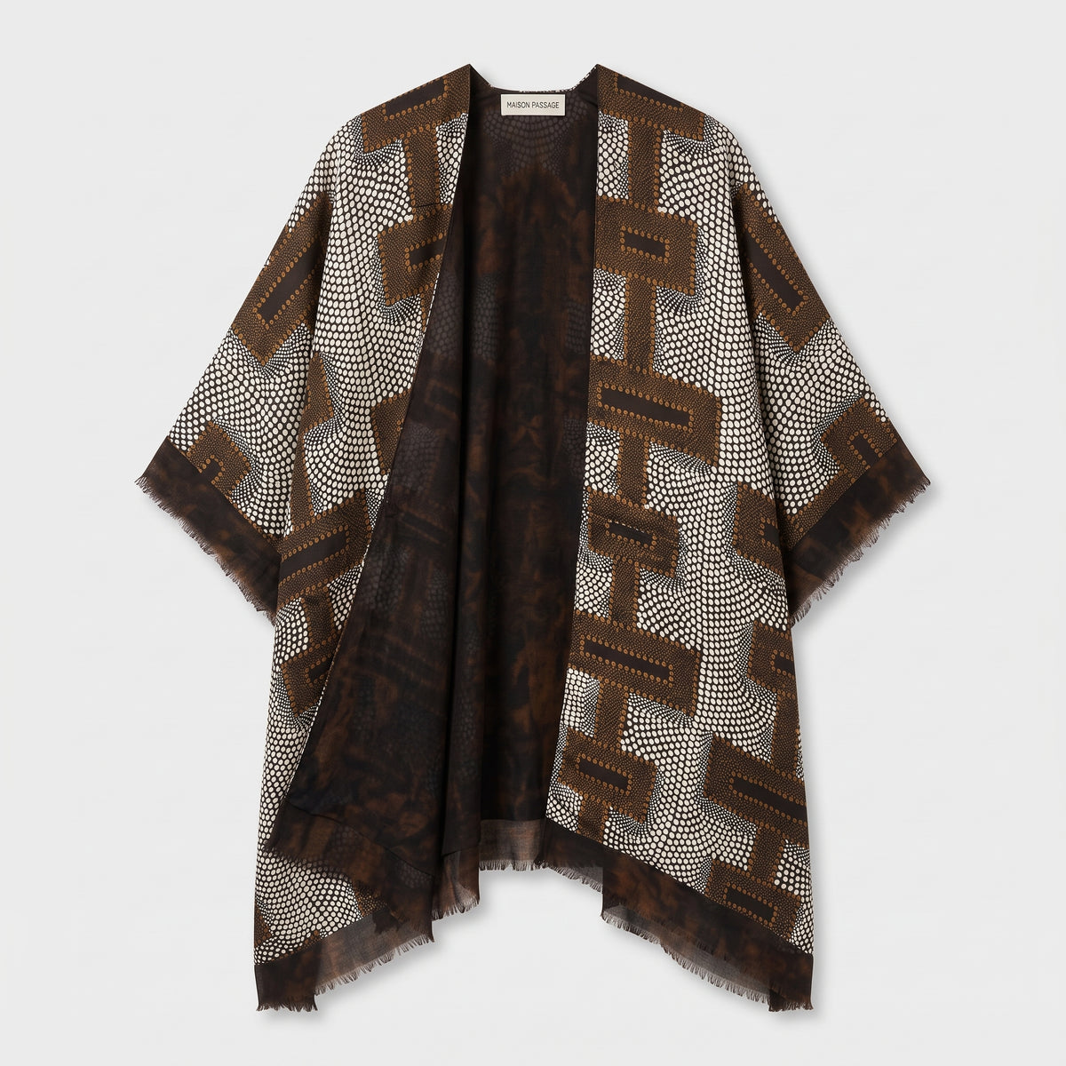 MAISON PASSAGE Brown Geometric Fringed Kimono
