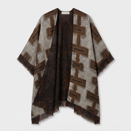 MAISON PASSAGE Brown Geometric Fringed Kimono