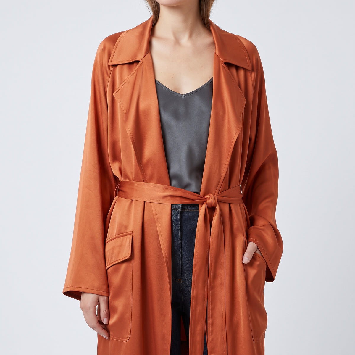 DUSAN Coral Belted Satin Cardigan - view 2