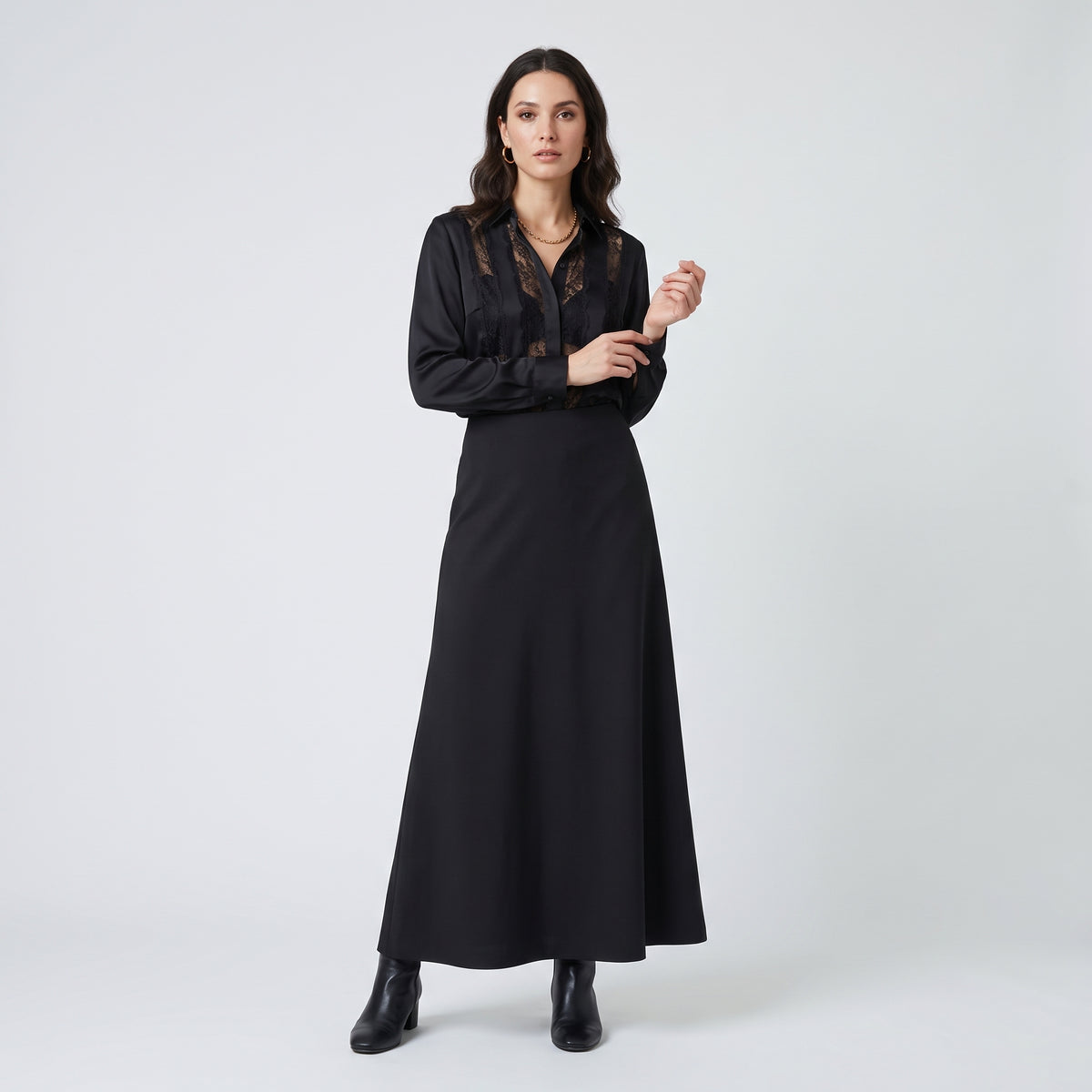 ALBERTA FERRETTI Classic Grey Midi A-Line Skirt - view 3